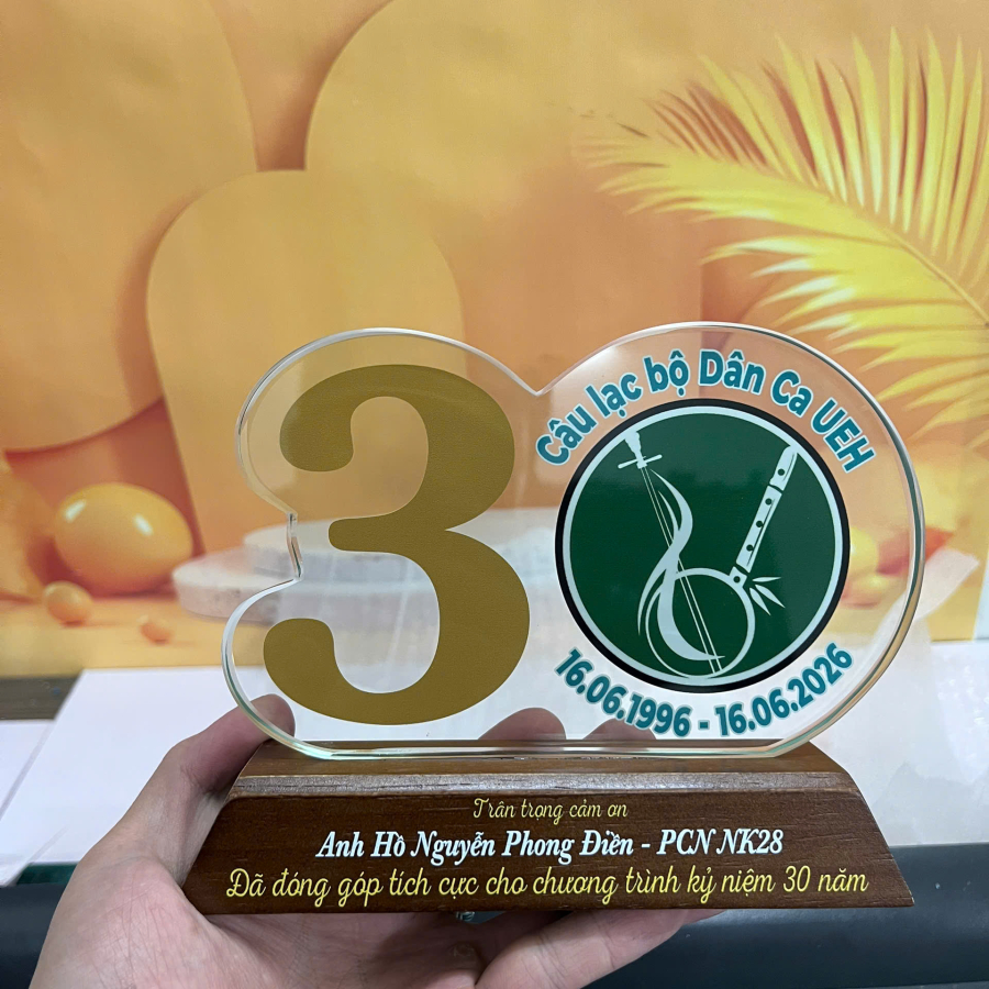 Kỷ niệm chương gỗ phối mica kỷ niệm 30 năm