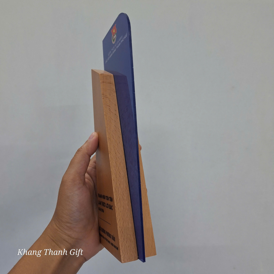 Kỷ niệm chương pha lê phối gỗ đẹp