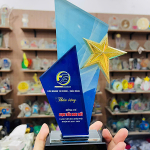 Kỷ niệm chương pha lê thủy tinh 2 lơp míc sao vinh danh tóp tài chính Ngân Hàng